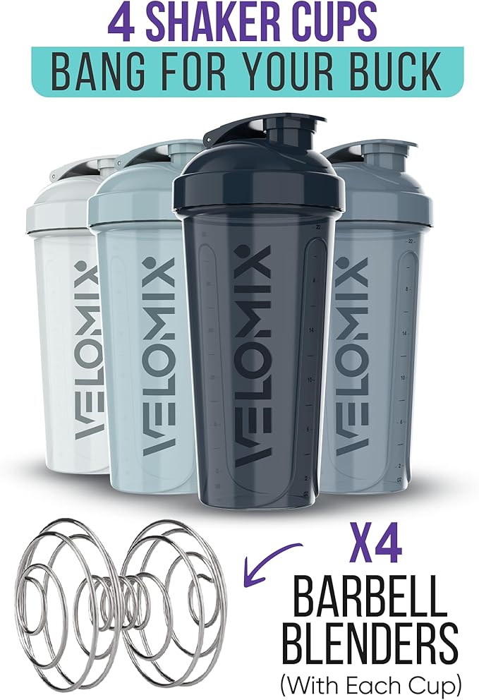 -4 PACK 28 Oz Protein Shaker Bottle for Protein Mixes - 4x Wire Whisk | Leak Proof Shaker Cups for Protein Shakes | Protein Shaker Bottle Pack | Protein Shake Cup (Aqua Depths)
