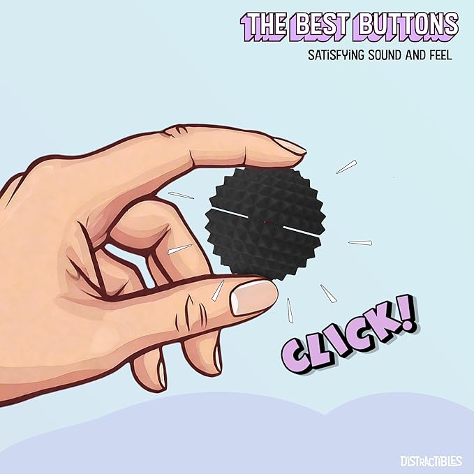 Round Spiked Sensory Fidget Clicker, Tactile Stimming Device with Mechanical Clicky Switches, Lanyard Attachment, Ideal for Pain Stim, ADHD, Autism & Stress Relief (Black, Medium)