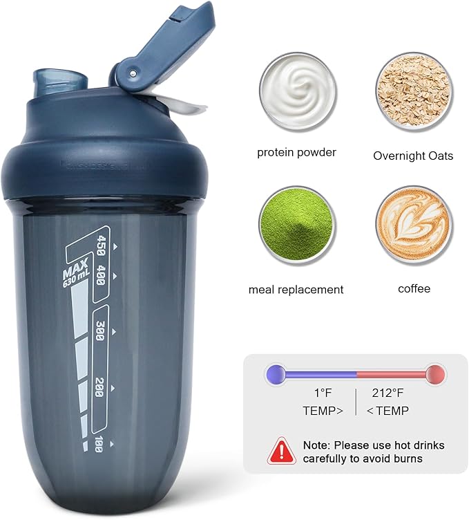 20 oz protein shaker bottle, TRITAN Plastic, BPA/BPS Free Whey Protein Drink Cups for Pre-Workout and Gym, Blender Shaker for Blending Protein Shakes, Overnight Oats and Smoothies(blue)