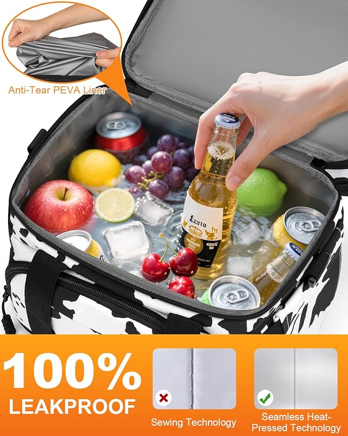 Lunch Box For Men Women Double Deck Insulated Lunch Bag For Men Woman Leakproof Expandable Cooler Bag with Adjustable Shoulder Strap for Work Picnic School(Cow Print,Medium)