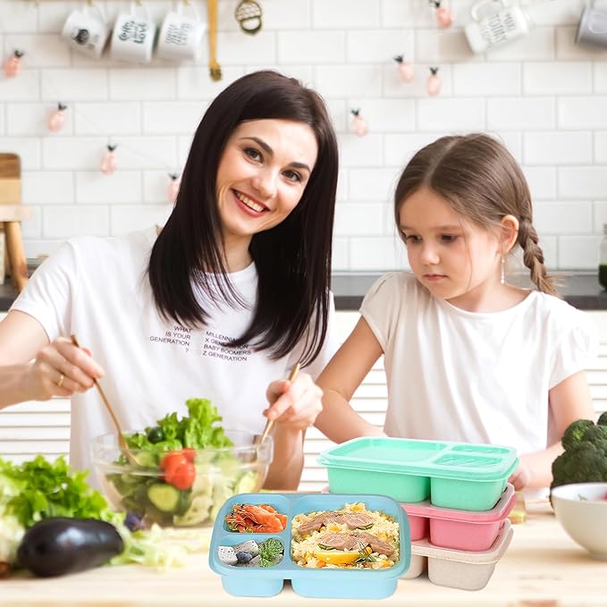 Adult Lunch Box - 4 Pack, Reusable Food Storage Snack Containers - Stackable for Work, and Travel (1000ml 3 Cells)