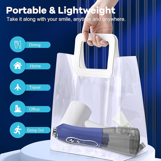 H2ofloss Water Dental Flosser Pick for Teeth: 5 Modes Cordless Portable 300ML Larger Tank Water Teeth Cleaner IPX7 Waterproof Flossing Cleaning Picks for Home Travel Dark Blue