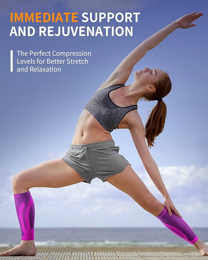 CAMBIVO 3 Pairs Calf Compression Sleeves for Men & Women – Footless Compression Socks for Shin Splints, Pain Relief, Varicose Veins – Leg Support for Running, Travel, Fitness, Nursing