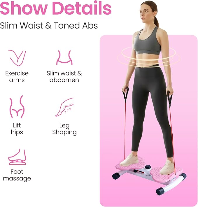 Waist Twister Machine, Ab Workout Equipment with 330 lbs Weight Capacity, Ab Twister Board for Women Men with Two Strong Highly Elastic Twisted Rope