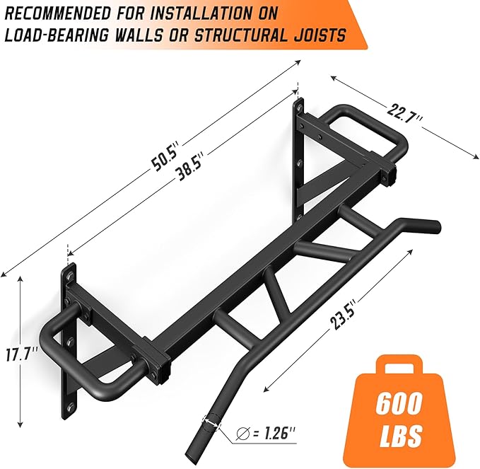 Heavy Duty Pull Up Bar with 14 Grip Positions, Strength Training Pull-Up Bars for Home Gym, Wall Mounted, Joist Mounted Chin Up Bar with Reinforced Thick Metal Construction - Supports 600 lbs for Full-Body Workouts