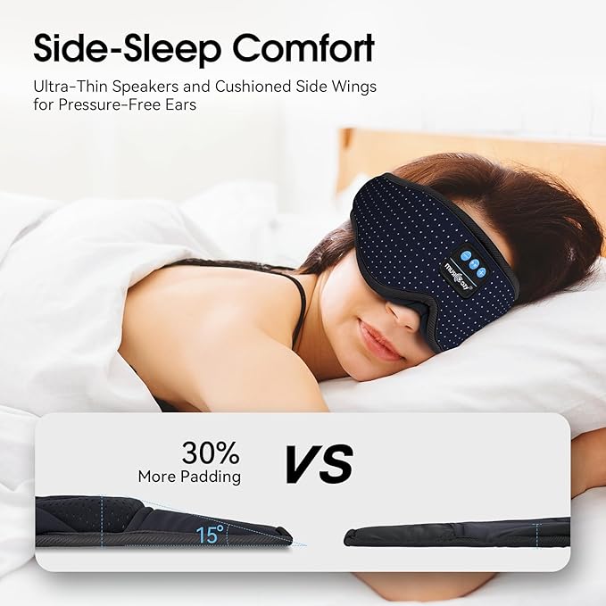 MUSICOZY White Noise Sleep Mask Headphones with 16 Soothing Sounds, Bluetooth Sleep Mask 3D Wireless Music Sleeping Headphones for Side Sleeper
