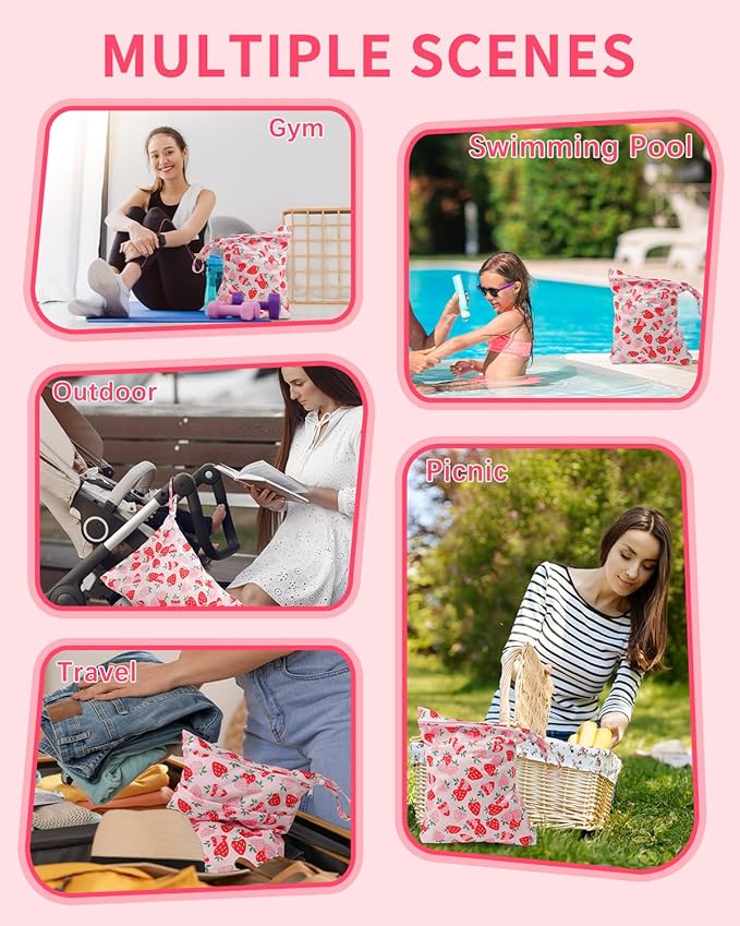 babygoal Wet Dry Bags for Baby Cloth Diapers, Washable Travel Bags, Beach, Pool, Gym Bag for Swimsuits & Wet Clothes with Two Zippered Pockets 2 Pack LN02