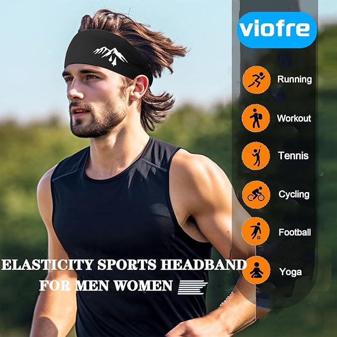 Headbands for Men Women Sweat Bands Headbands Men Sweatbands for Mens Women 3 Pack Cooling Head Bands Mens Elastic Headband Hairband for Running Yoga Gym Athletic Gifts