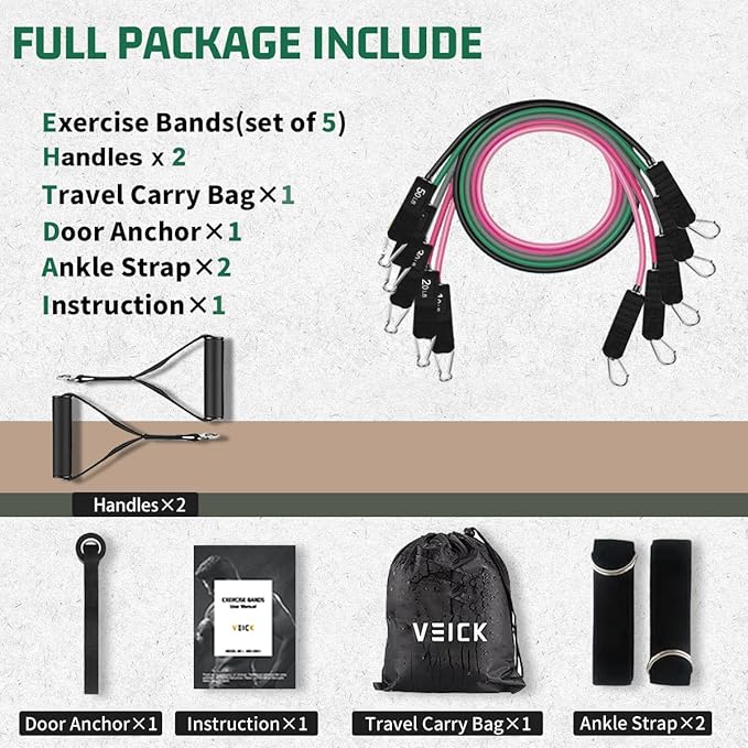 VEICK Resistance Bands, Exercise Bands, Workout Bands, Resistance Bands for Working Out with Handles for Men and Women, Exercising Bands for Fitness Weights Work Out at Home