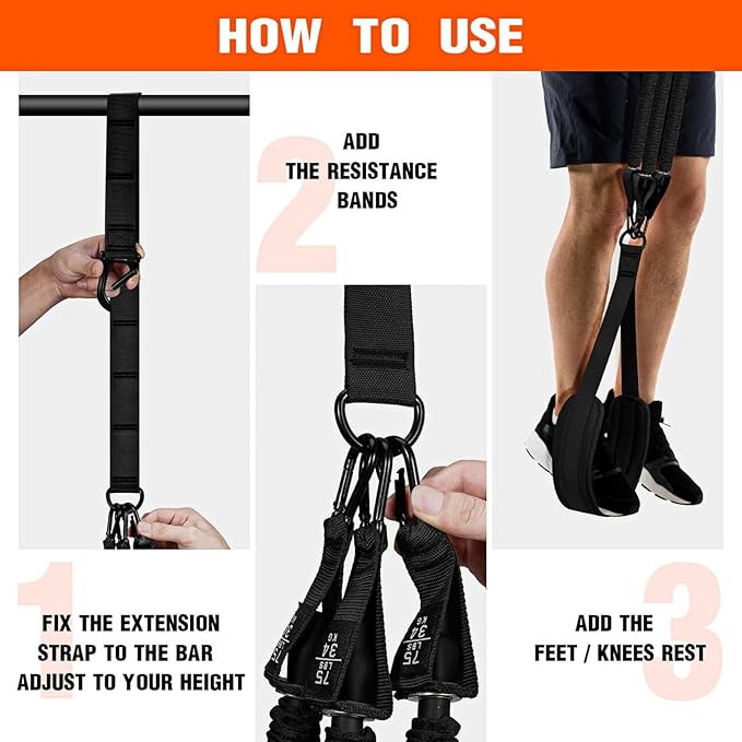 Adjustable Heavy Duty Pull Up Assistance Bands with Fabric Feet and Knee Rest - Pull Up Resistance Bands for Men, Women, and Seniors - Perfect for Dip and Resistance Strength Training Glamflex