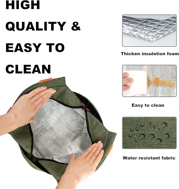 Joymee Lunch Bag Women Insulated Lunch Box Reusable Leakproof Large Spacious Cooler Tote for Womens Mens Adults with Bottle Holder and Side Pockets for Work Office Travel Picnic - Green