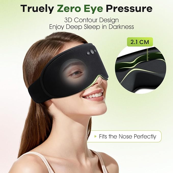 3D Sleep Headphones with Bluetooth 5.4 Sleep Mask, Bamboo Cotton Music Wireless Bluetooth Eye Mask for Sleeping, Earphones HD Speaker Microphone for Travel, Gifts for Men Women, Removable