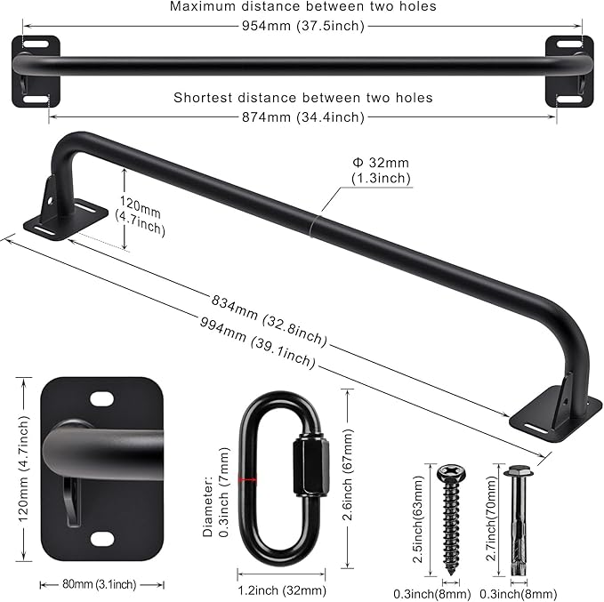 Pull Up Bar Wall Mount 440 LBS Capacity Doorway Chin Up Bar Multifunctional Steel Chinup Bar with with Resistance Band Hooks for Indoor Home Gym Garage