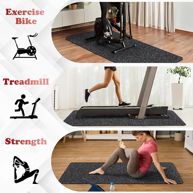 Treadmill Mat for Hardwood Floors - 100% Recycled Rubber Mat for Home Gym Flooring, Durable Workout Fitness Mats, Walking Pad Exercise Bike Equipment Mat, Non-Slip 0.16" Thick, Grey