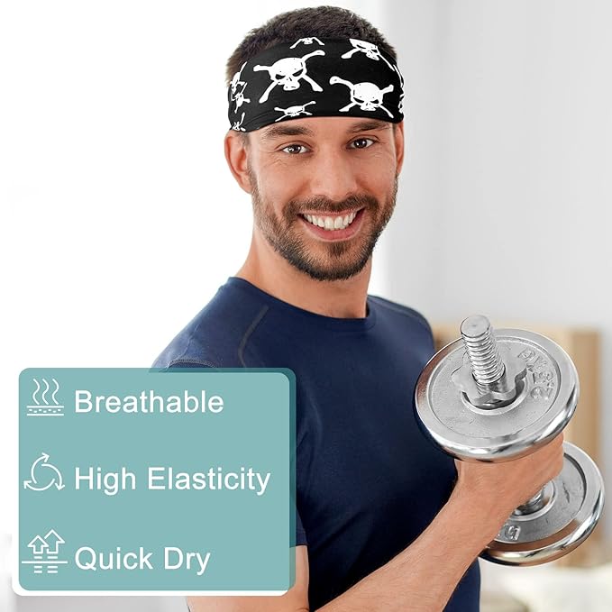 9 pcs Sweatbands for Men Workout Sport Headbands for Men Camo Headband Sweat Absorbing Headband Wide Sweatband for Head Basketball Football Cycling Running Yoga, 4.7 x 9.8 Inch