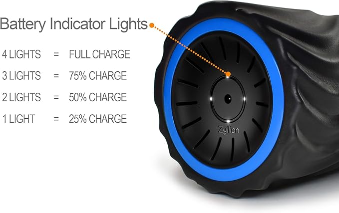 Zyllion Rechargeable Vibrating Foam Roller with 4 Speeds - Cordless Electric Deep Tissue Massager for Muscle Pain Relief, Black/Blue, ZMA-22