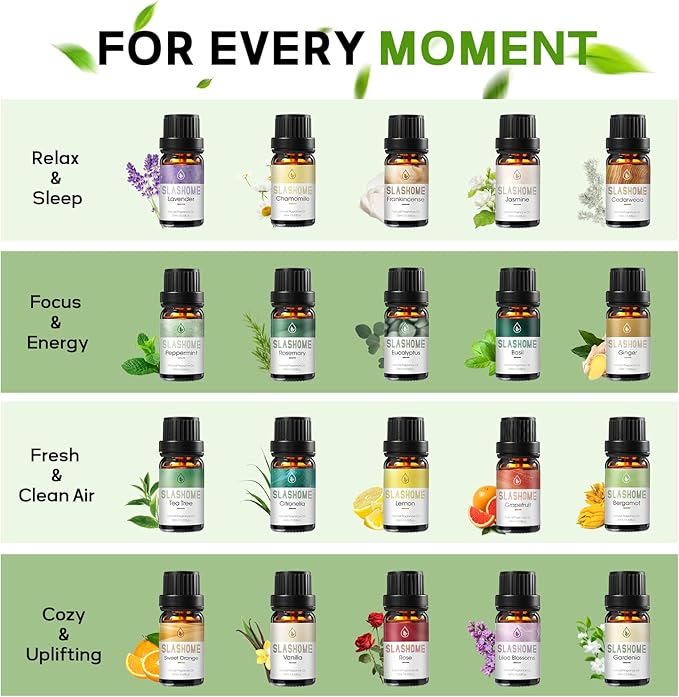 Essential Oils for Diffusers for Home – 20-Pack Essential Oil Set for Sleep & Refreshing Scents – Premium Aromatherapy Diffuser Oils Scents for Home in Wooden Gift Box, Best Gift for Any Occasion