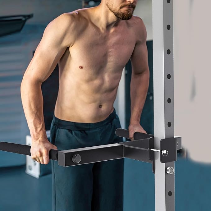 SELEWARE Y-Shaped Dip Bar for 2"x2" or 3"x3" Power Rack with 5/8" or 1" Holes, Heavy Duty Dip Bar Attachment with Non-Slip Grips, Squat Rack Accessories for Home Gym Strength Training