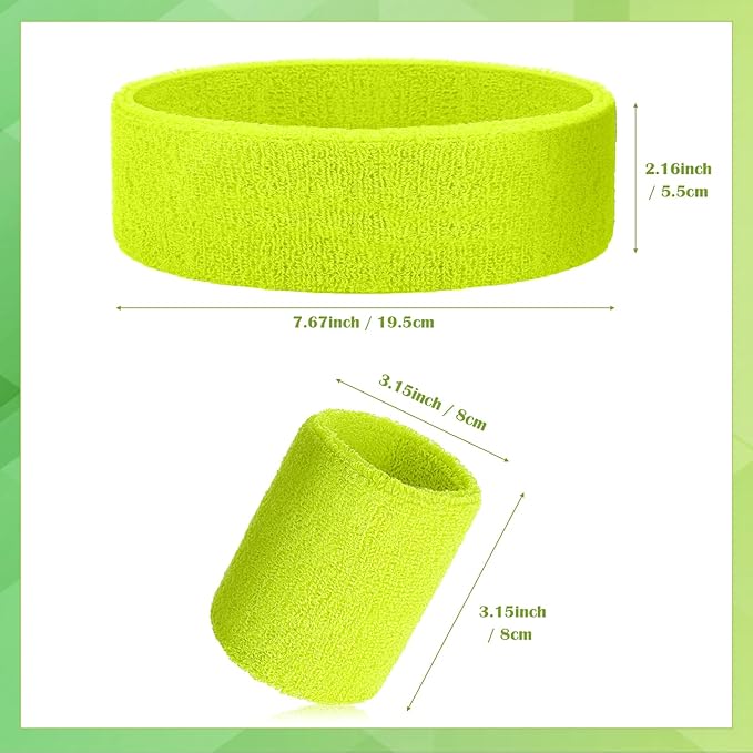 24 Pieces 80s Neon Sweatbands Set, Include 8 Sports Headbands and 16 Sweat Wristbands Elastic Athletic Tennis Sweat Bands Bulk for Man Woman