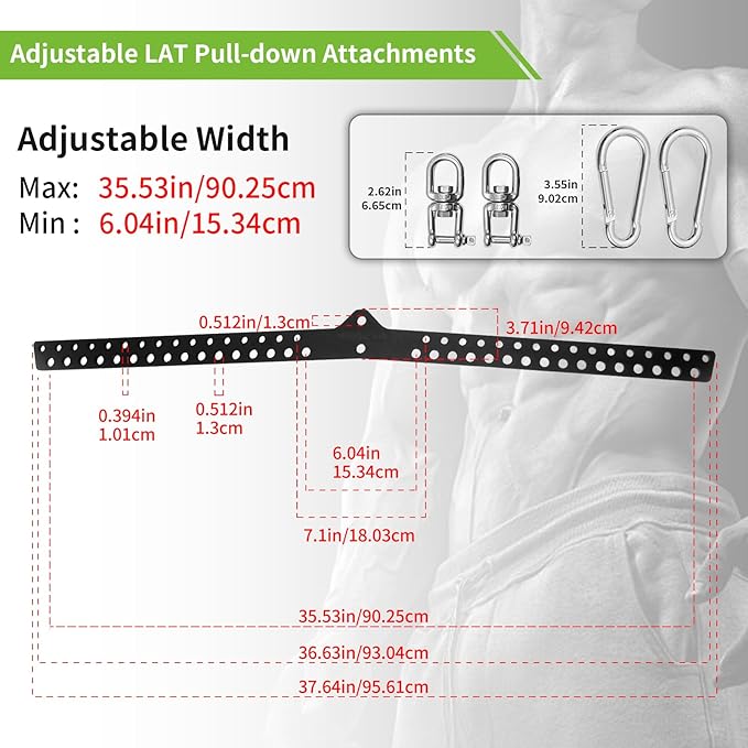 Multi-Grip LAT Pull Down Bar Hardened Powder-Coated Finish, 360° Rotating Stainless Steel Adapter, Neutral & Wide Grip Spreader Bar for Pulley System Gym & Cable Machines
