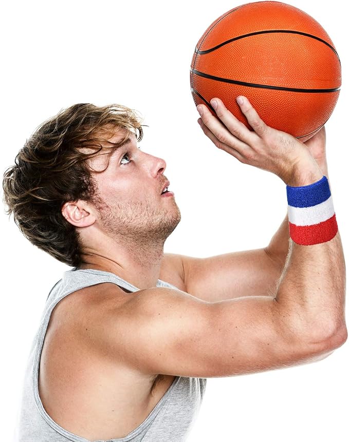 Bememo 15 Pcs Red White and Blue Sweatband Set for Men Women USA Striped Headband Football Wristband Sports Neon Accessories for 80s Costumes Cosplay Party Youth Basketball Tennis Running