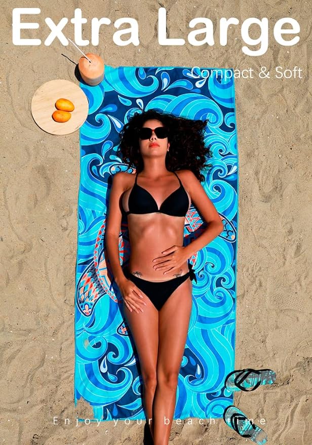 2 Pack Microfiber Lightweight Beach Towel Sand Free Quick Dry Absorbent Thin Compact Towels for Swimming Pool Camping Beach Accessories Large Easy Pack Travel Things for Vacation Essentials Gift