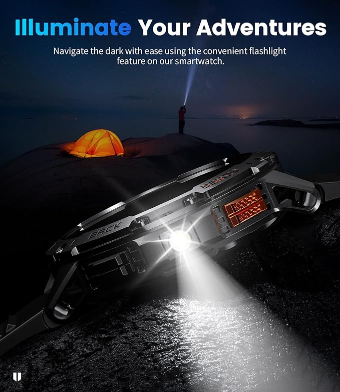 Military Smart Watches for Men for Android/iPhone-1.43''AMOLED Display Smartwatch with 123 Sport Modes/Flashlight,5ATM Waterproof Fitness Tracker with Heart Rate/Sleep Monitor,Silicone