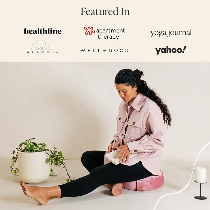 Mindful Modern Velvet Meditation Cushion | Luxe Zafu Yoga Floor Pillow Seat | Posture Support | Buckwheat Hull Filled | Large Round Cushion with Removable Washable Cover + Carry Handle