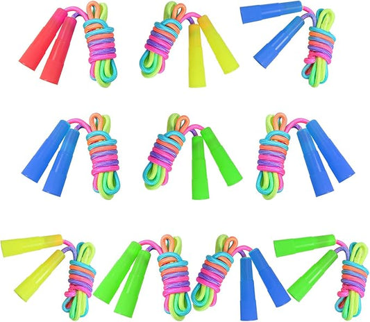 Elcoho 10 Pack Kids Rainbow Jump Rope Set Jumping Ropes Vibrant Skipping Ropes for Kids Outdoor Fun, Party Favors, 7.2 Feet