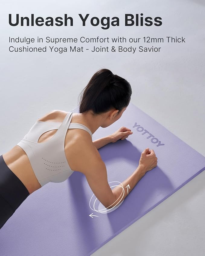 YOTTOY Yoga Mat,Extra Thick Yoga Mat (1/2inch),Professional TPE Exercise Mat,Non-Slip Workout Mat for Yoga, Pilates, Fitness, Barefoot Workouts, Home Gym Studio with Strap