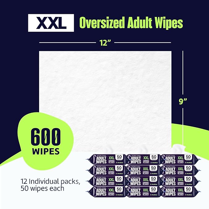 Adult Wipes for Elderly 12 Pack - Hospital Grade Extra Large Extra Thick Disposable Washcloths for Adult Bathing & Shower Alternative - Fragrance-Free XXL