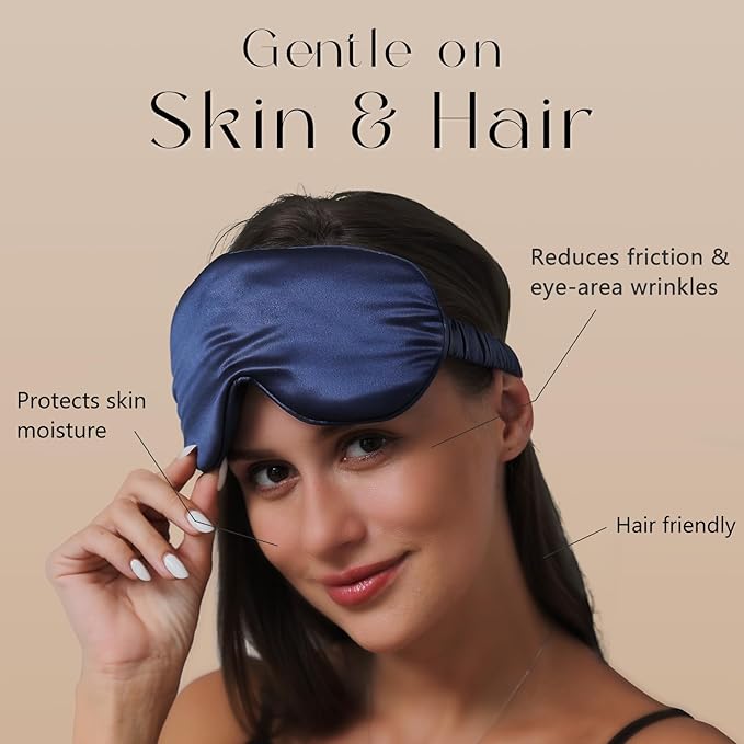 ZIMASILK Adjustable 22 Momme 100% Mulberry Silk Sleep Mask, Upgraded 3D Contoured Cup Eye Mask for Sleeping, Super Soft & Breathable Blindfold, Blackout for Deep Sleeping (Navy Blue)