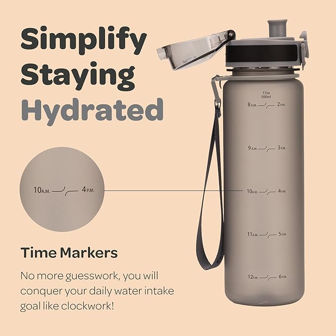 Hydracy Water Bottle with Time Marker -Large BPA Free Water Bottle & No Sweat Sleeve -Leak Proof Gym Bottle with Fruit Infuser Strainer & Times to Drink -Ideal for Fitness Sports & Outdoors