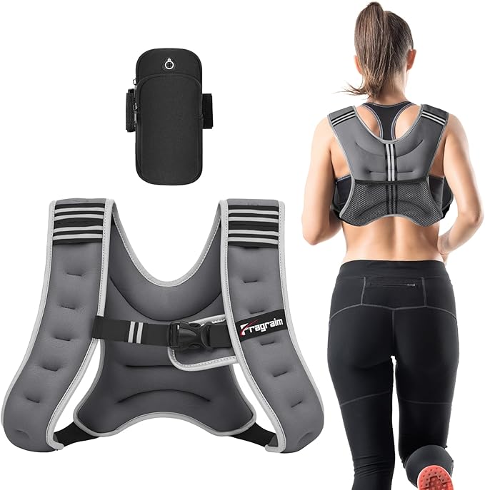 Fragraim Weighted Vest for Women Men - 8lb/10lb/12lb/16lb/22lb/25lb/30lb Weight Vest with Reflective Stripe, Detachable Phone Pouch, Ideal for Walking, Strength Training, Running, Workout, Cardio