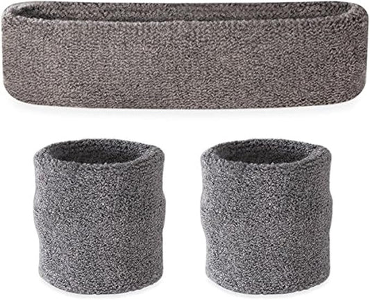 Suddora Sweatbands Set, Moisture Wicking 2 Wristbands and 1 Headband, Breathable Terry Cloth Athletic Bands for Basketball, Tennis, Yoga, Gym, Sweat Bands for Costumes and Cosplay