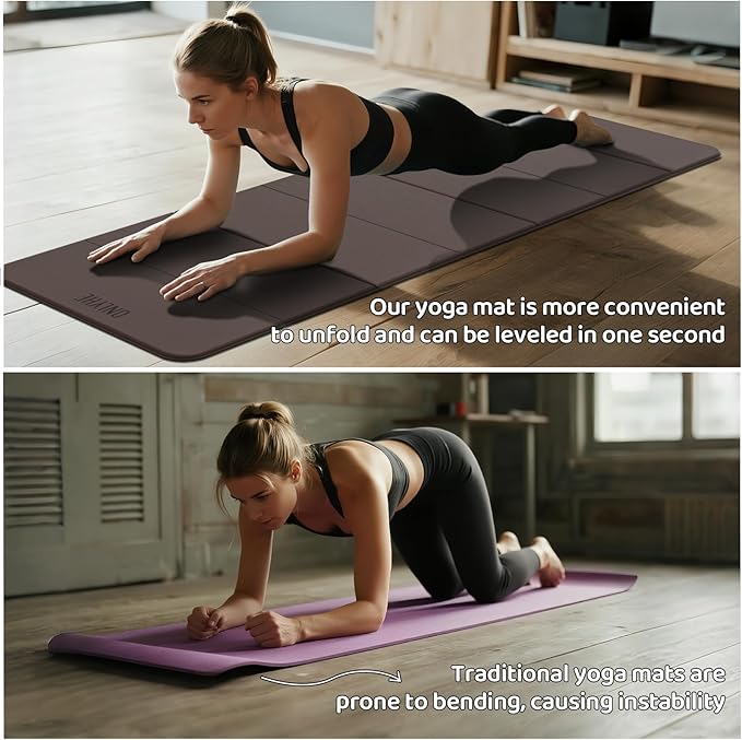 Foldable Yoga Mat,Exercise Mats for Home Workout,Comfortable and Durable,8mm Thick-Portable Folding Mat,Non Slip,Pilates Mat Thick,Outdoor Use,Meditation,Travel,Camping(71"x24" x0.31")