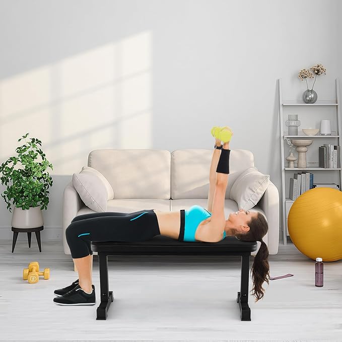 GYMAX Flat Weight Bench, 660lbs Easy Assembly Weight Bench Press with Thick Cushion & Anti-slip Foot Pads, Compact Strength Training Equipment for Home Gym Exercise