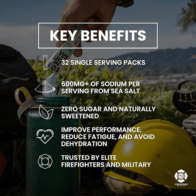 Fire Science Fire Salt Hydration Sticks, Electrolytes & Coconut Water, Hydration Drink Mix with Magnesium, Potassium & Sodium, Zero Sugar, Single Serve On The Go Packs, Orange Flavor, 16 Count