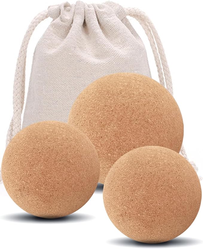 KITWILD Cork Massage Ball Set, High Density Fine Particles Massage Ball for Deep Tissue Muscle Massage, Myofascial Release, and Yoga Therapy, 2.5''+2.5''+3.15'' Lightweight Lacrosse Massage Balls