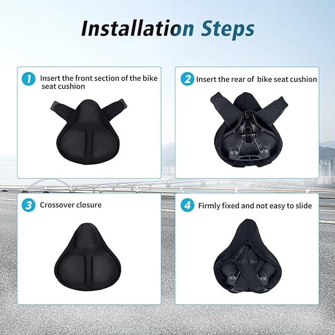 Bike Seat Cover, HUIOK Wide Gel Exercise Bike Seat Cushion for Women Men Comfort, Fits Spin, Stationary and Cruiser Bikes, Indoor Outdoor Cycling, Water Dust Resistant Cover Included