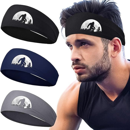 Headbands for Men Women Sweat Bands Headbands Men Sweatbands for Mens Women 3 Pack Cooling Head Bands Mens Elastic Headband Hairband for Running Yoga Gym Athletic Gifts
