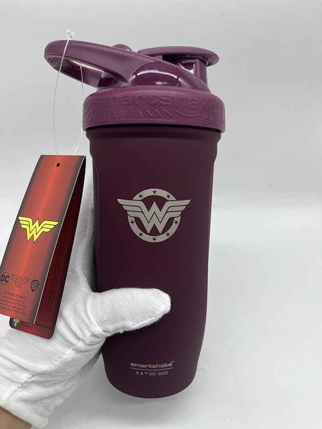 Smartshake DC COMICS Reforce Stainless Steel Protein Shaker Bottle 900 ml | 30 oz - Leakproof Screw-on Lid - BPA Free – Unisex - Non Insulated - Wonder Women Logo