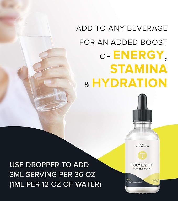 Daylyte Electrolyte Drops, Lemon, Sugar Free Daily Hydration Supplement with Magnesium, Calcium, & Zinc (29 Servings)