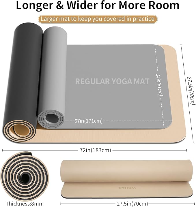 Extra Thick 8mm Yoga Mat, 72"x28" Non Slip Exercise Mat, Reversible 2-Sided Dual Color Premium POE Material, with Carrying Strap for Yoga, Pilates, Home Gym