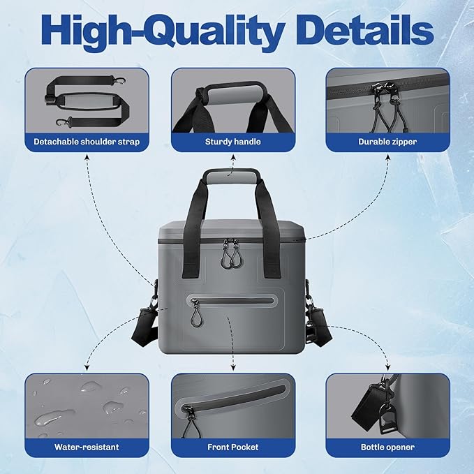 Insulated Cooler Bag, 7/16/30 Can Collapsible with Bottle Opener for Lunch Coolers for Picnic, Beach, Work, Trip - Soft Ice Coolers Bags with Zipper Foldable Portable Stands Upright