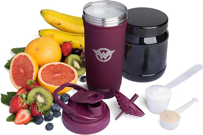 Smartshake DC COMICS Reforce Stainless Steel Protein Shaker Bottle 900 ml | 30 oz - Leakproof Screw-on Lid - BPA Free – Unisex - Non Insulated - Wonder Women Logo