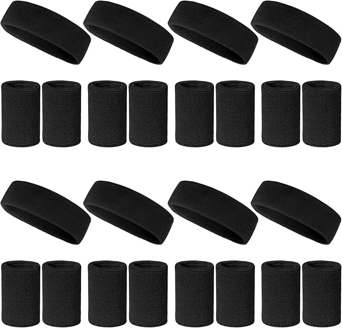 24 Pcs Neon Sweatbands Set Include 8 Pcs Sports Headband and 16 Pcs Cotton Wristbands 80s Neon Sweat Bands Bulk for Gym, Tennis, Basketball, Running, Exercise