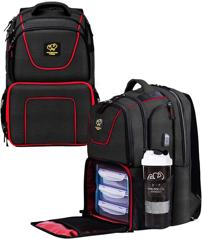 519 Fitness Meal Prep Backpack,Insulated Cooler Lunch Backpack with Computer Compartment,Hiking Picnic Cooler Backpack For Men and Women,3 Meal Containers,2 Ice Packs and Protein Shaker Included