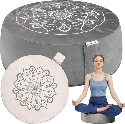 Hihealer Meditation Cushion, Traditional Tibetan Meditation Pillow Velvet Cover - Large Floor Cushion Seating for Adults - Yoga Buckwheat Bolster for Women、Moms