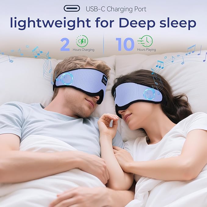 3D Sleep Mask with Bluetooth Headphones, Breathable Cotton Sleeping Headphones for Side Sleepers, Wireless Music Eye Mask with Timer, Gifts for Men Women, Purple